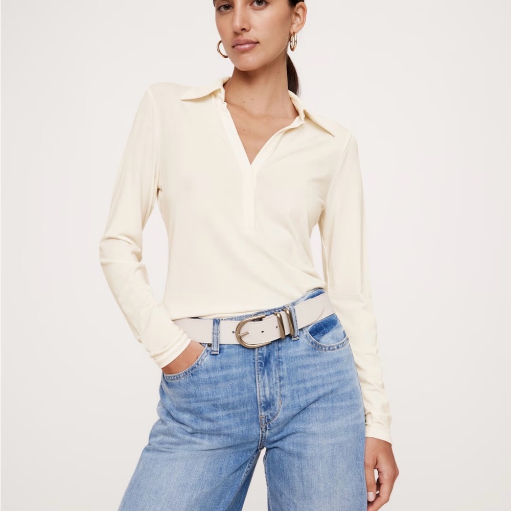 NWT Banana Republic White Fitted Luxe Wool Blend Polo Shirt